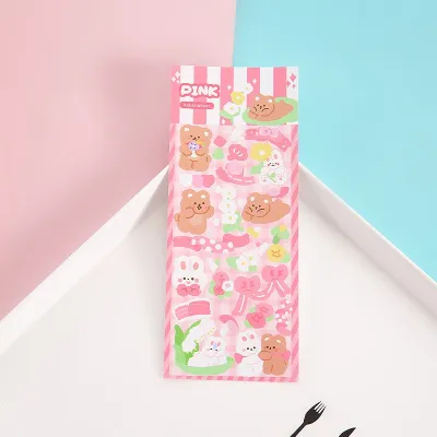 STICKER WATERPROOF KARTUN BEAR RABBIT HOLOGRAM STIKER MOTIF KARTUN BERUANG DAN KELINCI KOREA LUCU ANTI AIR DEKORASI HANDBOOK SCRAPBOOK DIY STICKER BOTOL MINUM TUMBLR VIRAL LUCU MURAH CANTIK