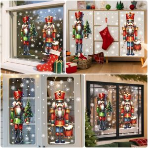 5210BIYU Multicolor Static Sticker Cartoon Christmas Soldier Window Sticker Removable Waterproof Decorative Decals Christmas Decoration