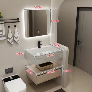 Double Washbasin Bathroom Cabinet Modern Combination Board Rock Material Anti-Fog Storage E0 Environmental Grade Wall-Mounted Installation