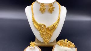 【品质精选】迪拜24k金首饰套装女式沙特新娘结婚项链耳环戒指手链四件套