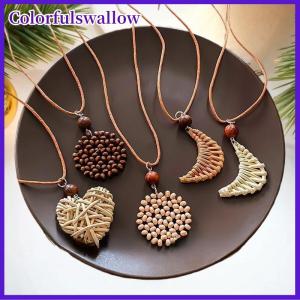 Colorfulswallow Bohemian Handmade Bằng Gỗ Rơm Dệt Trái Tim Mặt Trăng Dài Dây Chuyền Mặt Dây Chuyền Dây Có Thể Điều Chỉnh Chuỗi Chokers Cho Phụ Nữ Món Quà Sinh Nhật