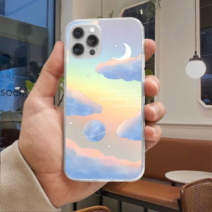 Case Hologram iPhone X XR 7+ 8+ 11 12 13 13 Pro 15 14 Pro Max 15 Pro Max Motif ( 3D AWAN ) Softcase Hologram Bening Tebal - Clear Case 2MM - Sofkes Hp - Kesing Lucu - Casing Viral