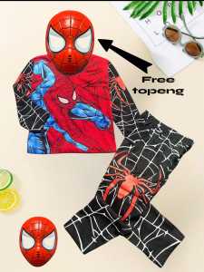 Stelan Anak Laki-Laki Spiderman Free Topeng Lengan Panjang Bahan Katun Usia 1-10 Tahun Model Lucu