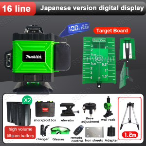 MAKITA เลเซอร์ระดับ 4D ระดับเลเซอร์ 16 เส้น เลเซอร์ระดับ เครื่องปรับระดับเลเซอร์สีเขียว เลเซอร์ระดับ 360 องศา ระดับน้ำเลเซอร์ โนมัติแนว แถม แว่นตา + กล่อง เครื่องวัดระดับ เลเซอร์ เรเชอร์ ระดับ Laser Level