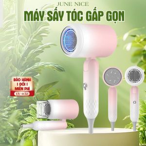 Máy sấy tóc gấp gọn 1800W JuneNice phiên bản mới sức gió tốt với 3 nấc nhiệt mát ấm nóng
