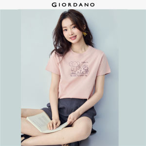 GIORDANO Áo Phông Nữ Dễ Thương In Hình Voi Đơn Giản 100% Cotton Tee Cổ Tròn Tay Ngắn Mùa Hè Thời Trang Áo Phông Free Shipping 13394204