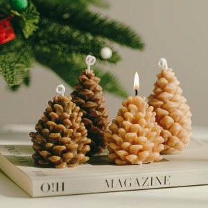 Pinecone Scented Candle Set Realistic Aroma Home Decor Ornament Christmas Gift Live Streaming Props (Velvet Rose & Oud Wood)