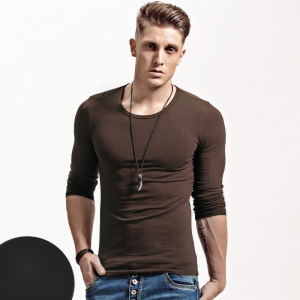 เสื้อยืดแขนยาวผู้ชายคอวีเข้ารูปเสื้อยืดสีทึบเสื้อท่อนบนสำหรับฤดูใบไม้ร่วงบางสำหรับผู้ชายเสื้อซับในคอกลมฤดูใบไม้ร่วง