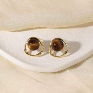 Fashionable Ring Gift 美拉德棕色琥珀耳环 新款爆款港风耳钉女咖啡色轻奢高级感耳饰