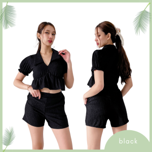 NF FRENCHIE BARK CREPE COORDINATES COLLAR TOP AND SHORT BASIC SET FOR WOMAN