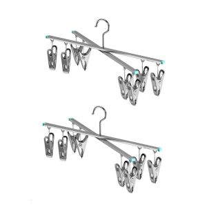 SEKINEW Space Saving 4/8 Clips Drying Rack Windproof Stainless Steel Clothes Drying Rack Portable Swivel Hook Socks Drying Rack Household