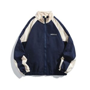[24h Ship] New！2026 Japanese Loose Color-Blocking  Casual  Stand-Up Collar Jacket Men Youth Oversize