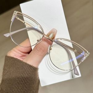 OMQAIO Đính đá Rhinestone Kính chống ánh sáng xanh Trong suốt Khung kim loại Kính máy tính Tinh tế Nhẹ Kính cận thị khung vuông Phụ nữ/Nam giới