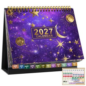 MQU19 Spiral Bound 2027 Desk Calendar Floral Pattern Standing Design Standing Flip Calendar Table Planner Decorative Table Calendar Office Use