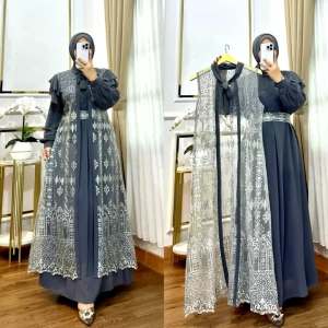 Gamis Brukat Bordir Elegan dengan Renda Lepak - Fashion Terbaru 3XL/4XL