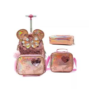 【Selangor Ready Stock】IvyH Children Backpack Kids Girls Backpack School Backpack Trolley with Holographic Design 3 in 1 Bookbag Set Perfect Kids Rucksack for Girls Teenagers