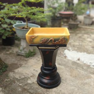 Pot kotak relief 40cm karakter bonsai sancang.