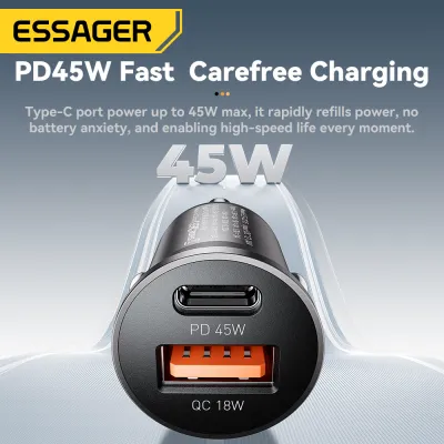 Essager 45W USBA Loại-C sạc điện dùng trên xe hơi Loại C Pd45W Nhanh Chóng Sạc Qc3.0 Cho iPhone 16 15-6 Huawei Samsung Xiaomi15 Xe Tải Xe Bán Tải SUV USB A + C Mini sạc điện dùng trên xe hơi S