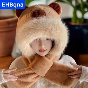 [COD] EHBqna SPORTS หมวกไหมพรมขนกำมะหยี่สำหรับผู้หญิง หมวกถักน่ารักสำหรับฤดูหนาวและอากาศหนาว