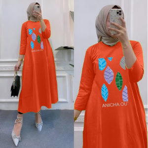 Midi Dress Terbaru 2024 Clara Bahan Combed Apk Sablon Long Tunik Oversize Wanita Ootd Hijab Kekinian
