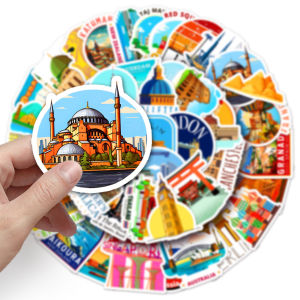 50pcs World Landmark Travel Sticker Decal Set City & Country Sticker Pack for Laptop Luggage Scrapbook & Journal