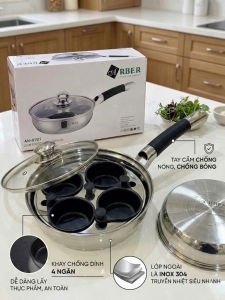 Chảo Inox 304 Arber AN-01BT Size 20cm Kèm Khuôn 4 Ngăn Chống Dính Đun Nấu Đa Năng Phù Hợp Mọi Bếp