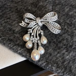 ADAM Bowknot Luxury Brooch Pearl Tassels Full of Diamonds Women Lapel Brooch High-end Heavy Craftsmanship Rhinestone Brooch Daily Wear