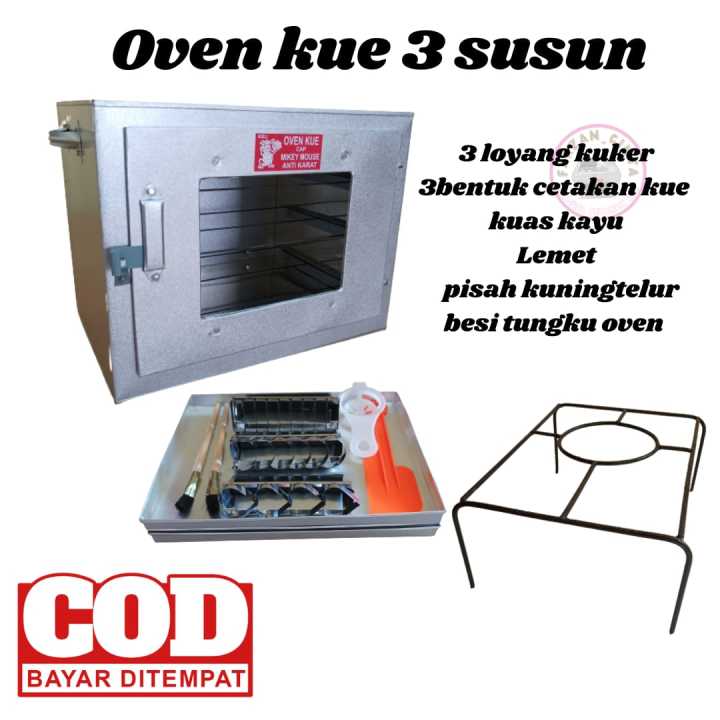 OVEN KOMPOR OVEN TANGKRING OVEN KUE 3 SUSUN DENGAN ANEKA LOYANG DAN PERALATAN KUE KERING