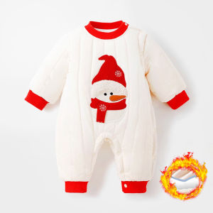 Winter newborn onesie thick warm baby clothing fleece-lined infant bodysuit Christmas holiday design soft and breathable healthy and safe.