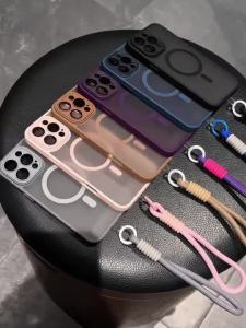 Lanyard magnetic silicone Frosted Phone case iphone16 Pro Max 15 14 13 12 11 casing for iPhone case soft shell TPU+PC shockproof