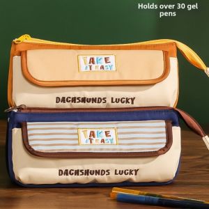 MMLUCK Túi đựng bút chì Hộp đựng bút thêu chữ Dung lượng lớn Bộ nhớ máy tính để bàn Túi đựng bút phong cách cổ điển Hộp đựng mỹ phẩm trang điểm Đa chức năng Túi đựng văn phòng phẩm bằng vải Giá đỡ văn phòng phẩm