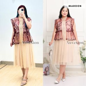 6202 Nymia Set Dress Outer Brukat Tile Dress Pesta Kondangan