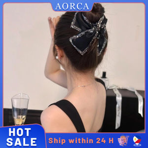 Womens Black Bow Hair Clip High-end Light Style Glitter Ponytail Clip Hair Claw Hairpin Grab Clip Large Hair Clip Headwear Accessories