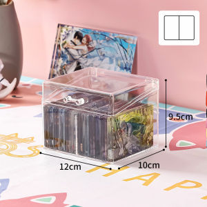 Card Storage Box Acrylic Transparent Hemp Ins 3 Inch Small Plastic Box with Lid Sealing Table Finishing Desktop Drawer Organizer for Game Sports Trading Cards Star Mini Cards Photos Display Case Multifunctional Flip Cover Holder Compartment