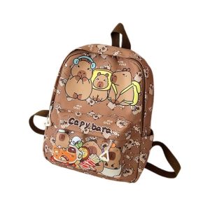 CuddleCove Cute Large Capacity Capybara Backpack Cartoon Nylon Student Schoolbag Breathable Ultra Lightweight