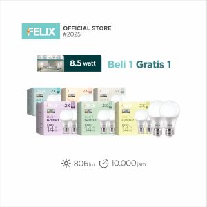 FELIX STANDARD LED 8.5W 2 Pcs Putih Hemat 85% Bohlam Lampu E27 Setara 60W Garansi 1 Tahun