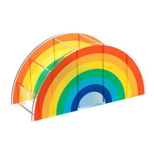 ROBERTA Colorful Rainbow Pen Holder Acrylic with 5 Grids Stationery Organizer Stand Pen Barrel Arch Bridge Design Office Storage Box for Students