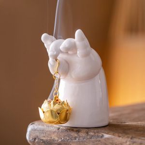 Creative Buddhas Hand Lotus Ceramic Incense Burner - Purifying Air Lasting Aroma Incense Burner Ornament