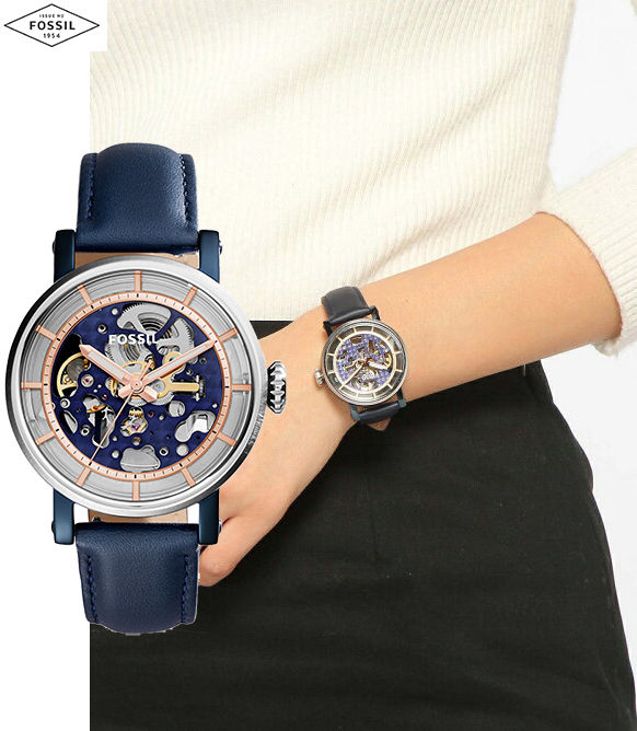 Real Photo Original Fossil Men s Boyfriend Automatic Silver Blue Leather Watch ME3136 Jam Tangan Wanita Lazada