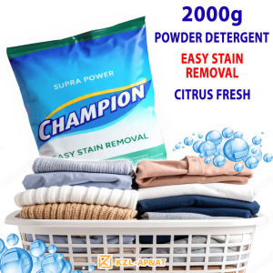 Supra Power Champion Easy Stain Removal Laundry Powder Detergent 2000g(2kg) - Citrus Fresh Scent Hypoallergenic Easy Stain Removal - KZL AP&AT