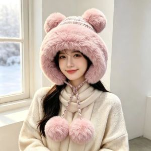 CHLOCH Fleece Lined Ear Protection Hat Thickened Anti-Cold Beanies Cap Soft with Fur Balls Winter Balaclava Hat Winter