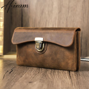 Hiram Men Real Leather Retro Crazy Horse Leather Mobile Waist Bag RFID Protection Multifunctional Mortise Lock Waist Bag
