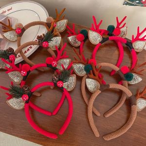 HUIHEYU ชุดคลุมศีรษะ แฟชั่นสำหรับผู้หญิง เครื่องแต่งหน้าแต่งหน้า สาขาที่ปลูก สาวๆ ดอกไม้ประดับดอกไม้ อุปกรณ์เสริมผม ที่คาดผมผู้หญิง ห่วงหัวสไตล์เกาหลี เขากวางคาดศีรษะ