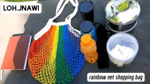 Tas Belanja Jaring Katun Motif Rainbow Tas Jaring Tas Pantai Reusable Bag Cotton Mesh Bag Net Bag Grocery Bag Fishing Net Tote Bag Tas Ramah Lingkungan