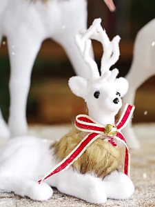 Christmas White Reindeer Figurine Realistic Christmas Reindeer Display Ornament Perfect For Holiday Decorations