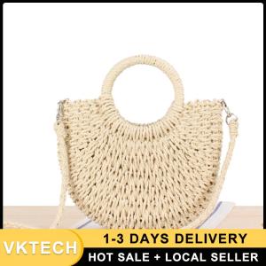 Womens Woven Crossbody Bag with Semicircle Design Lightweight Shoulder Bag for Beach and Vacation