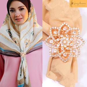 Set Bros Renda Zirkon Elegan untuk Hijab - 6 Model Keliling - Aksesoris Wanita Berwarna Transparan/Deep Green/Biru Laut