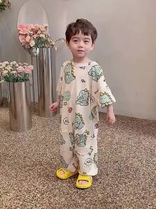 Childrens Summer Thin Cartoon Pajamas Boys Home Clothes Overalls Baby Air Conditioner Suit Trendy Cotton Fabric Comfortable