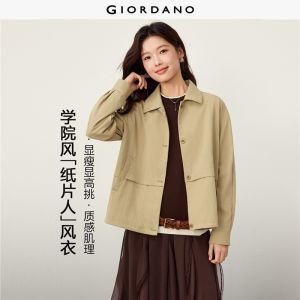 Giordano Beau Monde Women Turndown collar short trench coat Free Shipping 13376784