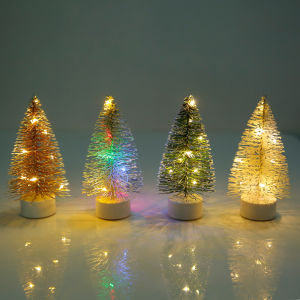 Mini Christmas Tree Artificial Wooden Electronic Christmas Tree With Led Luminous Lights Christmas Decorations Ornaments For Home Indoor New Year Kids Gifts Xmas